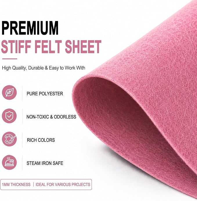 Dusty Pink Large Felt Fabric 36" x 36", 1mm Stiff Felt Sheet, Nonwoven Fabric - Image 4