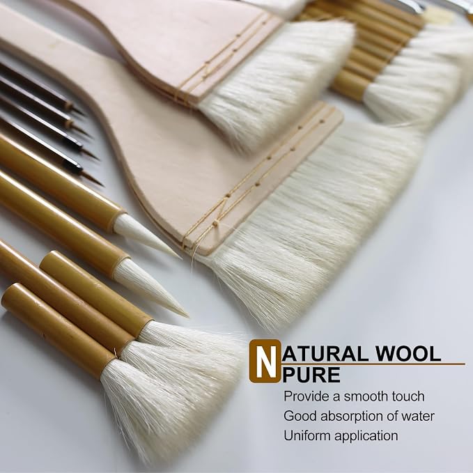 GACDR Pottery Brushes for Glazing, Wool Bamboon Hake for Pottery, Watercolor - Image 3