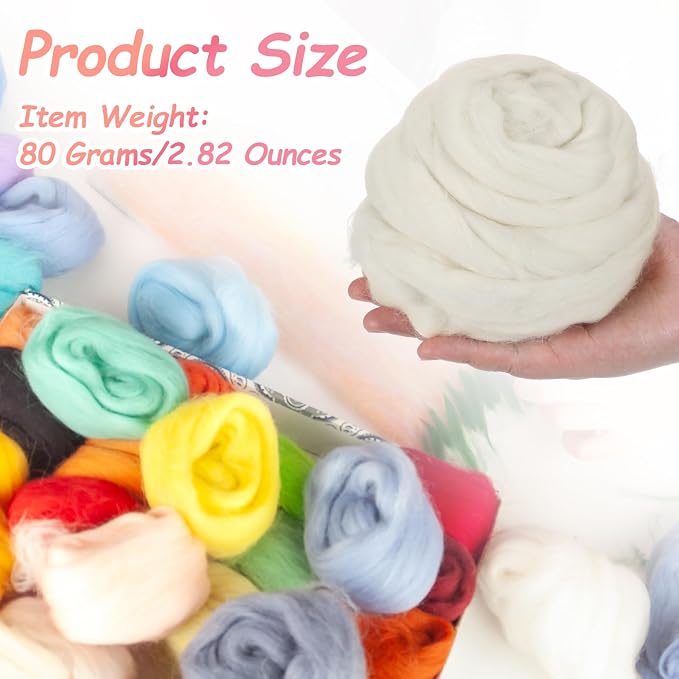 PATIKIL Wool Roving Yarn, 80G/2.82OZ Soft Felting Wool Pure Chunky Roving Yarn - Image 2
