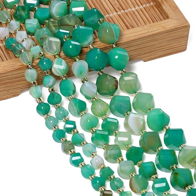 42pcs Natural Green Striped Agate Stone Beads - Image 3
