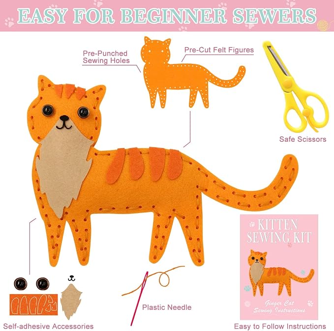 CiyvoLyeen Cat Sewing Kit for Kids –Ages 7 8 9 10 11 12 Kitten Plush Toys Arts - Image 2