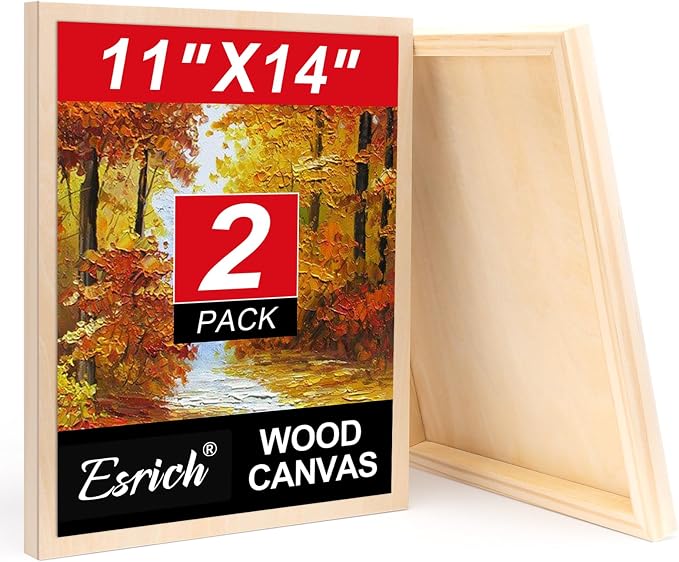 ESRICH 11x14 Inch Wood Panels for Painting, 2 Pack Craft Wood Canvas Boards by ESRICH