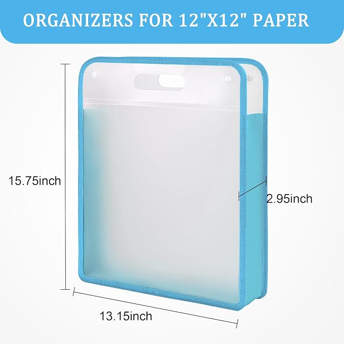 Caydo Scrapbook Paper Storage, 3 Pack Blue Expanding Paper Folio | Clear - Image 2