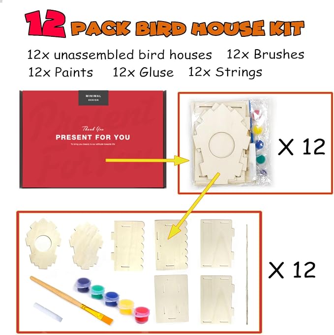 hapray 12 Pack Bird House Kit, DIY Birdhouse Kits, Wooden Crafts Arts - Image 3