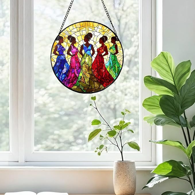 Greatingreat Stained Glass Window Hanging, Home Room Decor 7.8 Inch African - Image 5