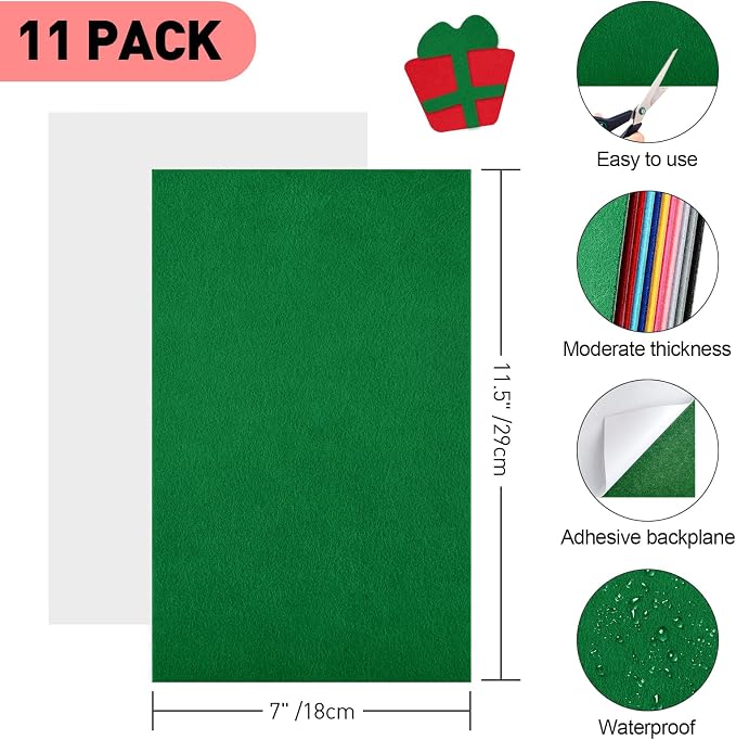 NACHLYNN 11Pcs Self Adhesive Felt Fabric Sheets 7"x11.5" /18x29cm Sticky Back - Image 2