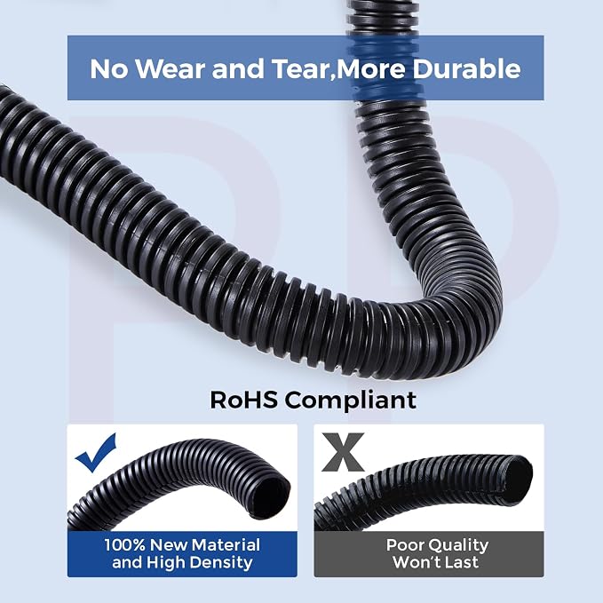 Cable Management, 33ft 1/4” Wire Loom Tubing Cord Protector, Cord Wrap - Image 2