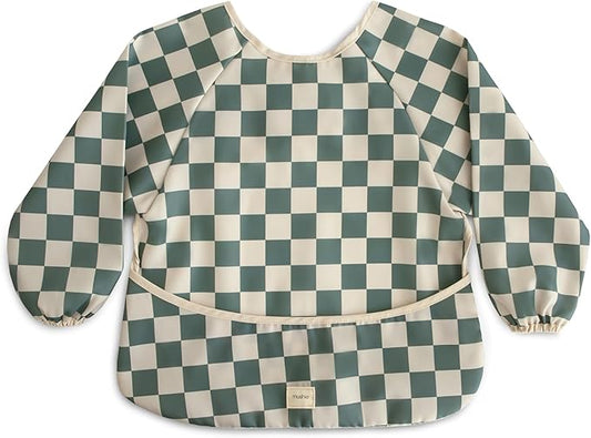 mushie Long Sleeve Baby Bib | Water Resistant Adjustable Fit for Ages 6-24 Months