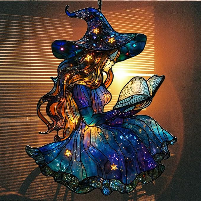 Cute Wizard Reading Books Acrylic Suncatcher Stained Glass Effect Window Car - Image 7