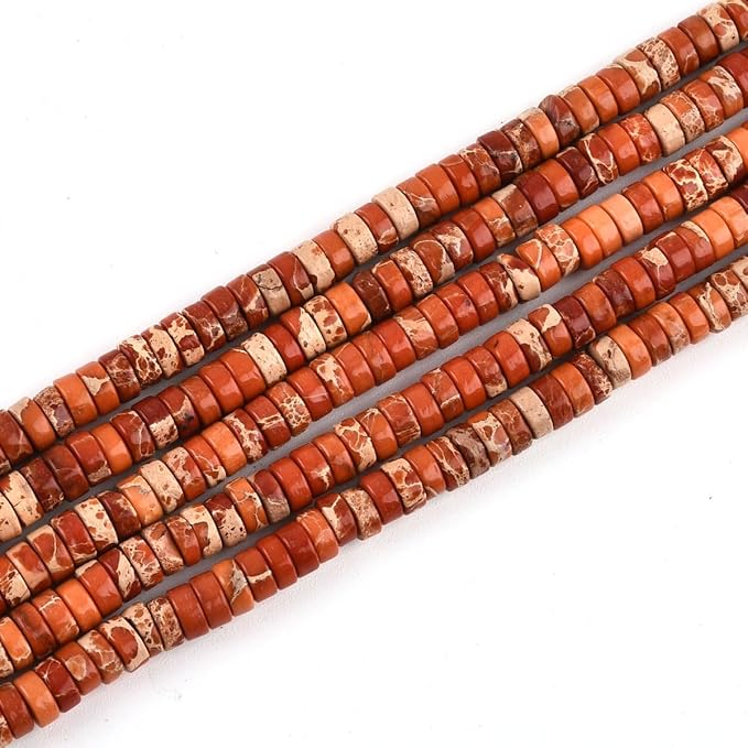 190pcs 4x2mm Orange Natural Sea Sediment Imperial Jasper Heishi Disc Rondelle by LIFAVOVY