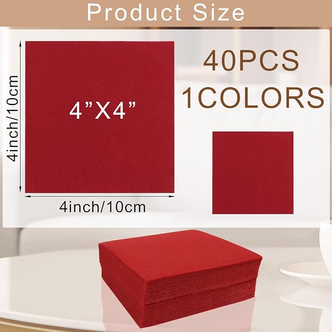 40 Pcs Stiff Felt Fabric Sheet for Crafts, 1mm Thick and 4”x 4”Red Felt Fabric - Image 2