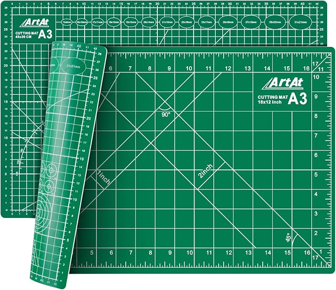 ArtAt Self Healing Cutting Mat: 12″x 18″ Green Double Sided Non-Slip 5 Layers by ArtAt
