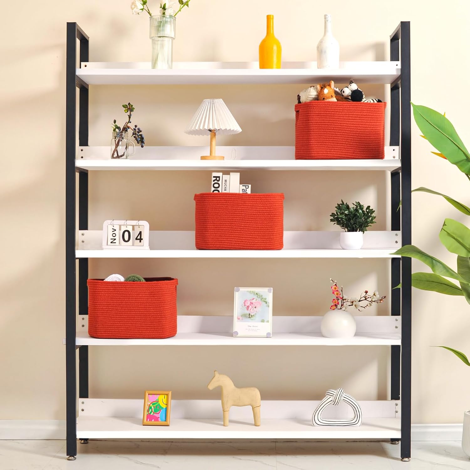 Storage Baskets for Organizing, Storage Basket for Shelves, Toy Towel Basket for Bathroom Nursery, Woven Cotton Rope Baskets for Decor, 15"x11"x9.5", 3 Packs, Brick Red