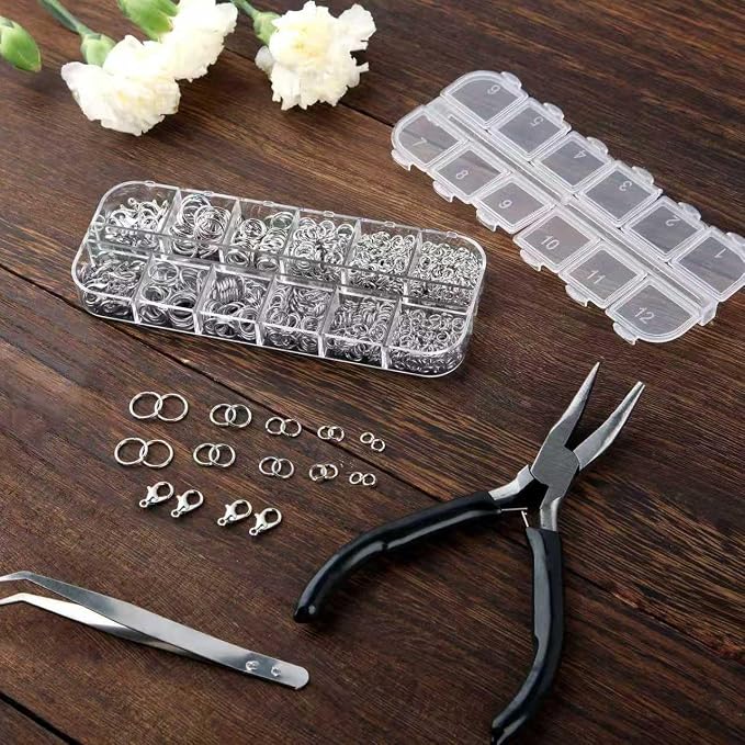 1200Pcs Silver with Pliers Jump Rings Jewelry Making Kit and Necklace Clasps - Image 4