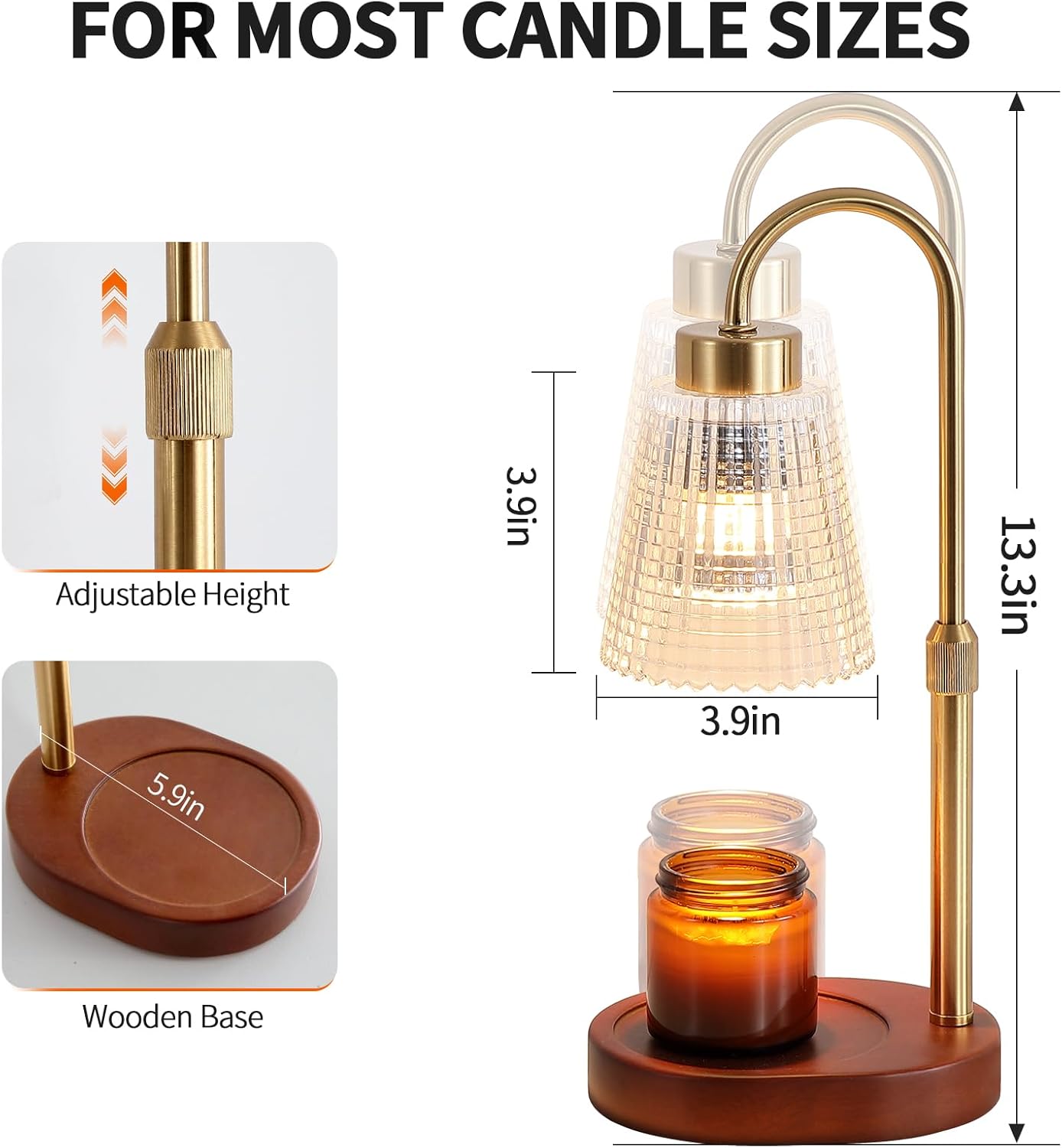 Antique Brass Candle Warmer Lamp WithTimer and Dimmer,Fragrance Electric Wax Melt Warmer with 2 Bulbs,Scented Jar Lamp,Mother's Day/Birthday/Christmas Gifts for Mom/Wife,Home Decor,Adjustable Height