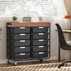 10 Drawers Rolling Cart with Wooden Tabletop, Utility Storage Cart with Wheels - Image 9