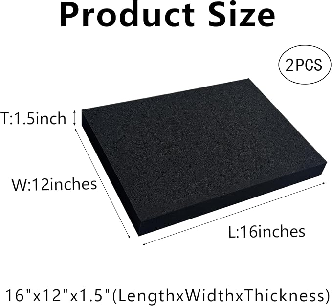 2 PCS 16" x 12" x 1.5" Polyurethane Foam Sheets Black Cushion Foam Panels | - Image 2