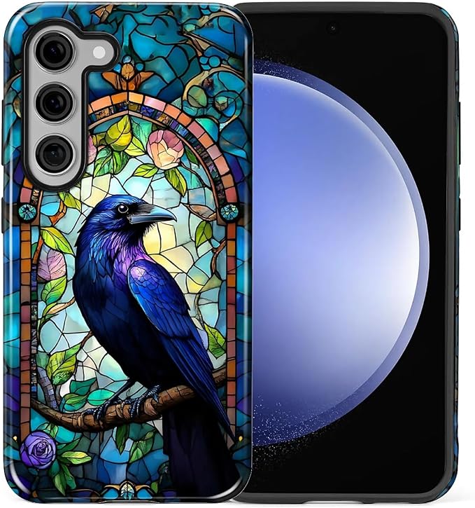 for Samsung Galaxy S23 Plus Case, Crow Faux Stained Glass Pattern Glossy 2 in 1 - Image 2