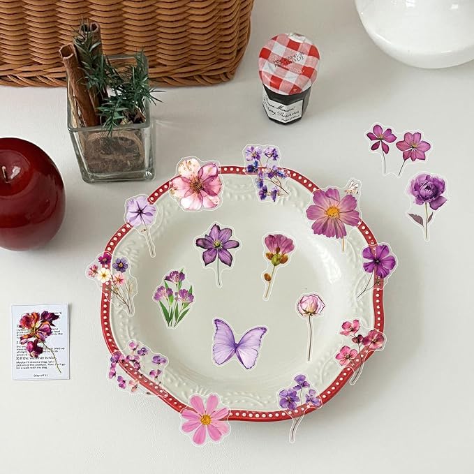 50PCS Transparent Flora Scrapbook Stickers, Flower-D | Vintage Aesthetic Flowers - Image 9