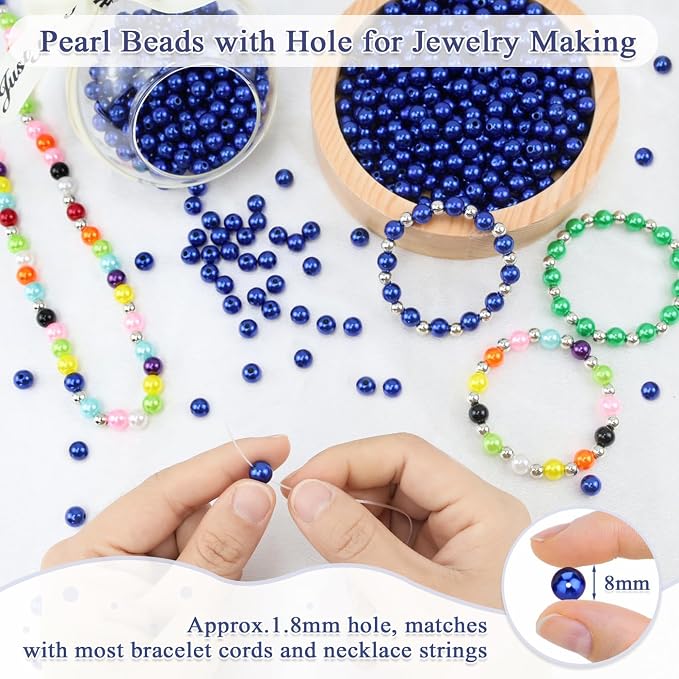 DUQGUHO Blue Beads for Bracelets Pearls for Jewelry Making 8mm Blue Pearl for - Image 2