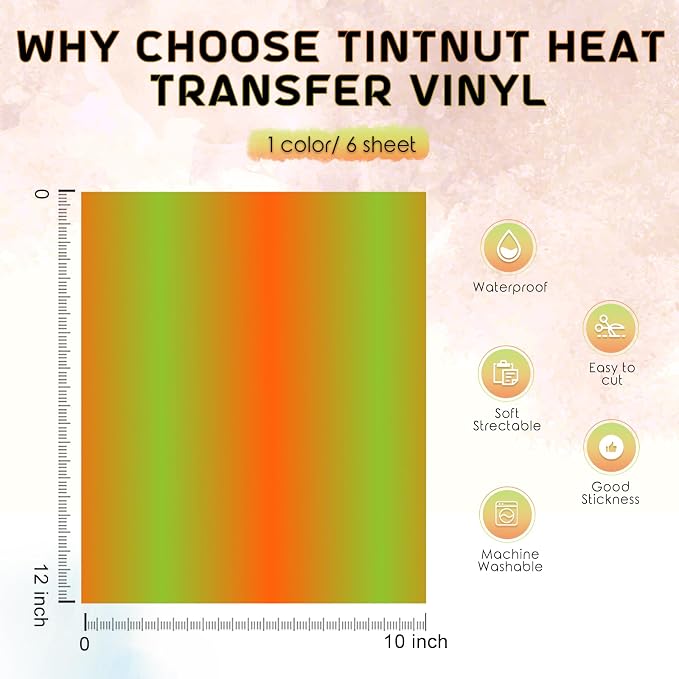 Tintnut Orange Green Gradient Heat Transfer Vinyl, Ombre pattern PU HTV Sheets - Image 2