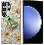 for Samsung Galaxy S23 Ultra Case, Stained Glass Frog Flowers Pattern Glossy 2 by Teonvpu