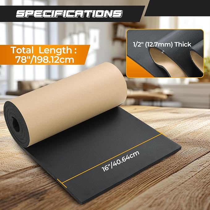 NATGAI Sponge Neoprene with Adhesive Foam Rubber Sheet 1/2” Thick X 16” Wide X - Image 2