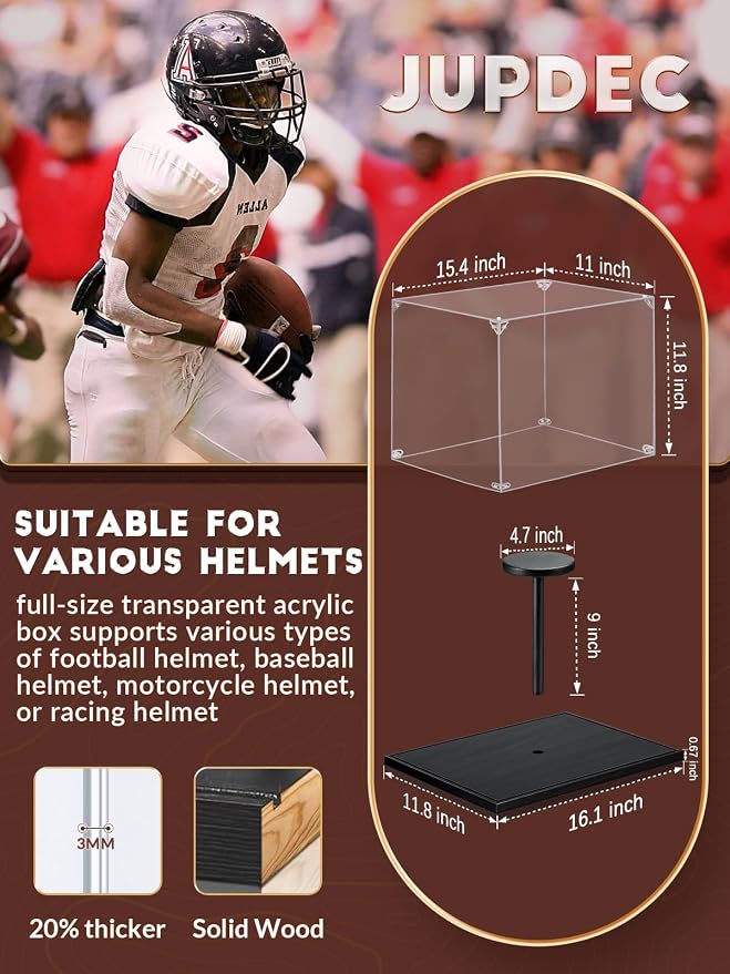 JupDec Football Helmet Display Case, Full Size Acrylic Baseball Motorcycle - Image 3