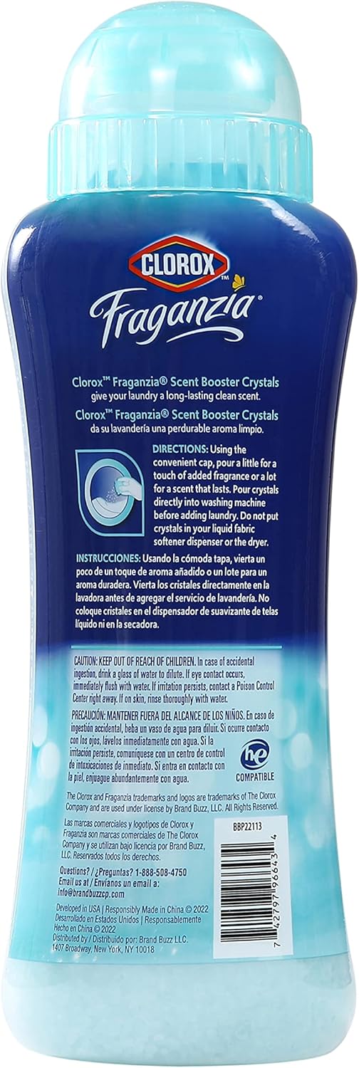 Clorox Fraganzia Laundry Scent Booster Crystals in Ocean Scent - Scented In-Wash Freshener Beads for Fresh, Clean, Great Smelling Clothes and Linens, 18 Oz - 2 Pack