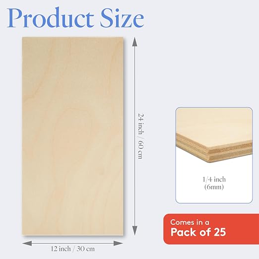 6 mm Baltic Birch Plywood 1/4 x 12 x 24 Inch, Box of 25 B/BB Grade Craft Wood - Image 2