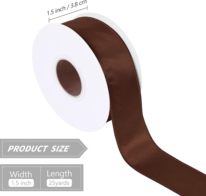 Brown 1.5 Inch Continuous 25 Yards Satin Wired Ribbon - Image 2