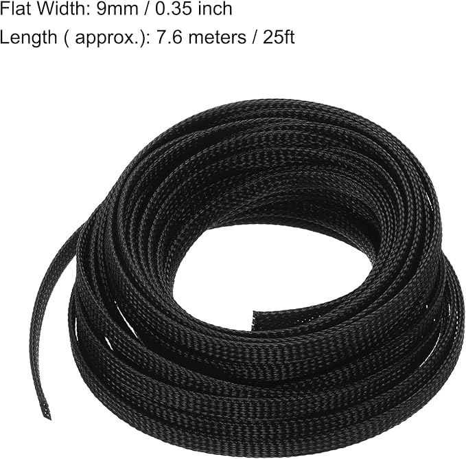 uxcell PET Expandable Sleeving 25ft 1/4" Black Cable Management Sleeve Cord - Image 3