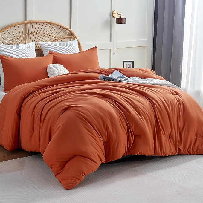 CozyLux Full Size Comforter Set Terracotta, 3 Pieces Burnt Orange Rust Solid by CozyLux