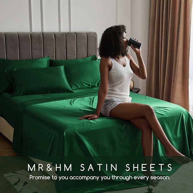 MR&HM Satin Bed Sheets, Twin Size Sheets Set - Image 6
