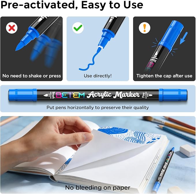 Betem Dual Tip Acrylic Paint Pens, 2 Blue Paint Markers - Image 5