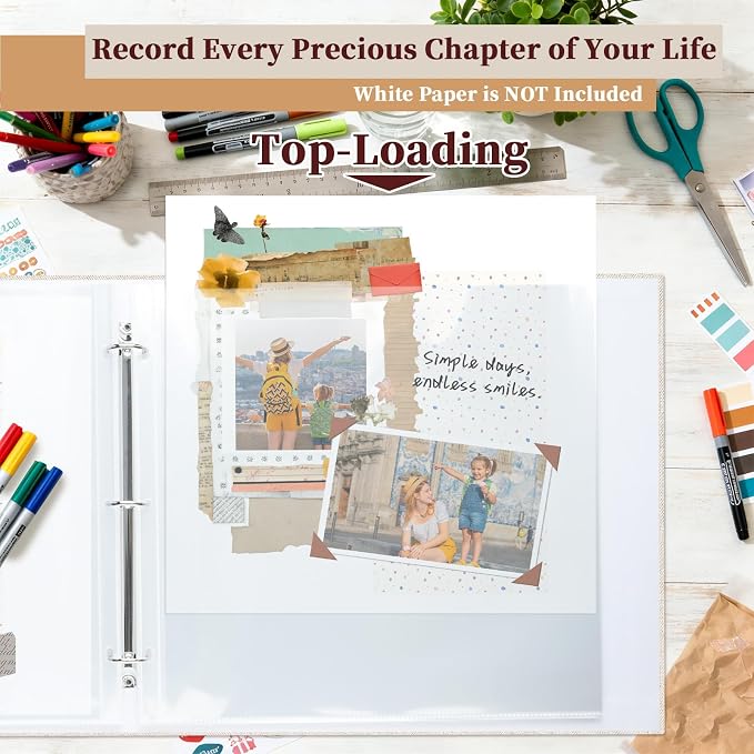 12x12 Inch Large 3 Ring DIY Scrapbook Photo Album, Linen Cover Scrapbook - Image 6