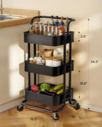 Pipishell 3 Tier Rolling Cart, Metal Utility Cart - Image 5