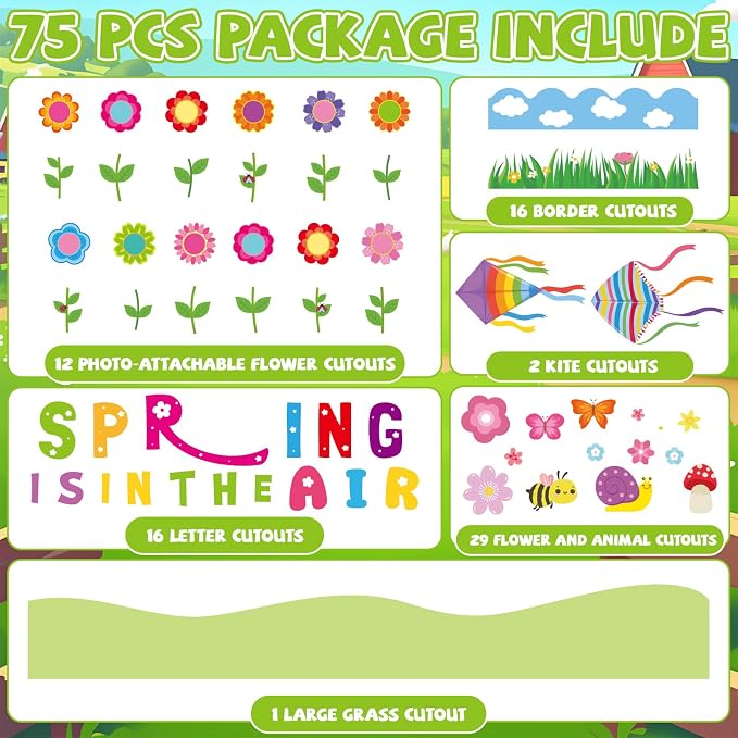 Spring is in The Air Bulletin Board Set Colorful Floral Butterfly Photo Craft - Image 3
