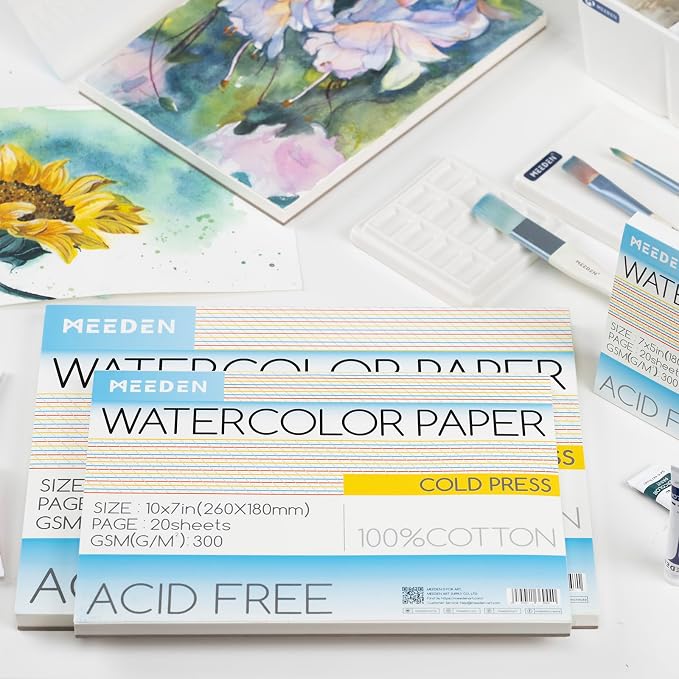 MEEDEN Watercolor Paper Block, 100% Cotton Watercolor Paper Pad of 20 Sheets - Image 6