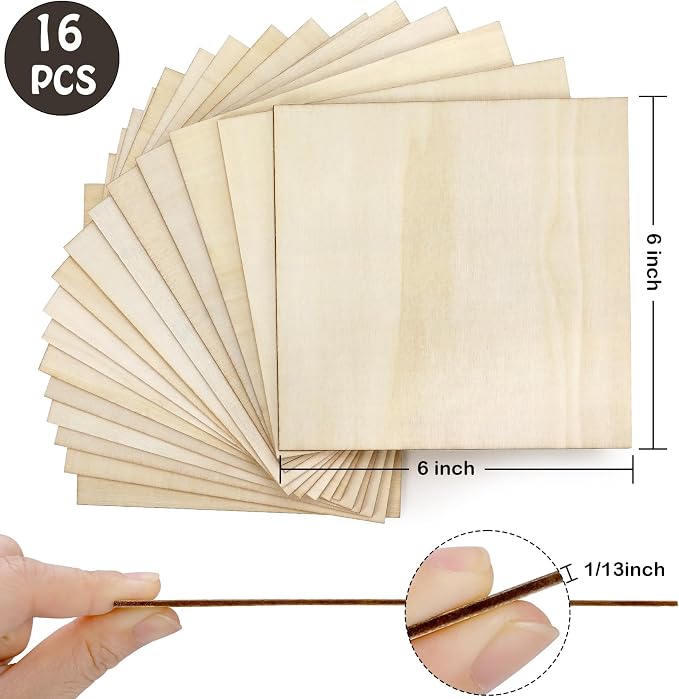 Blisstime 16PCS 6x6 Inch Wood Squares Unfinished Square Wood Pieces - Image 3