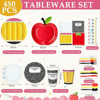450 Pcs Preschool Kindergarten Back to School Tableware Set Decorations Apple - Image 2