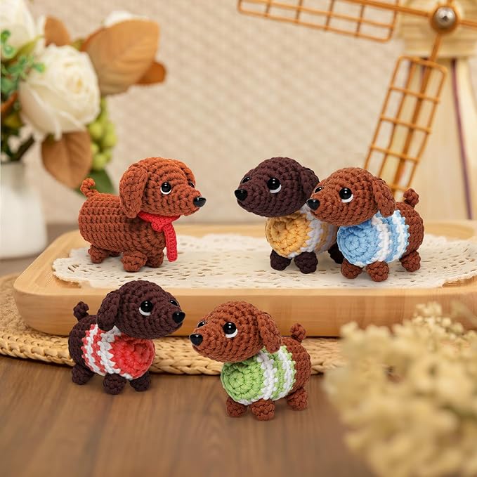 Mewaii Crochet Kit for Beginners, 5 Pack Dachshund Dog Craft Set | 40% Extra - Image 7
