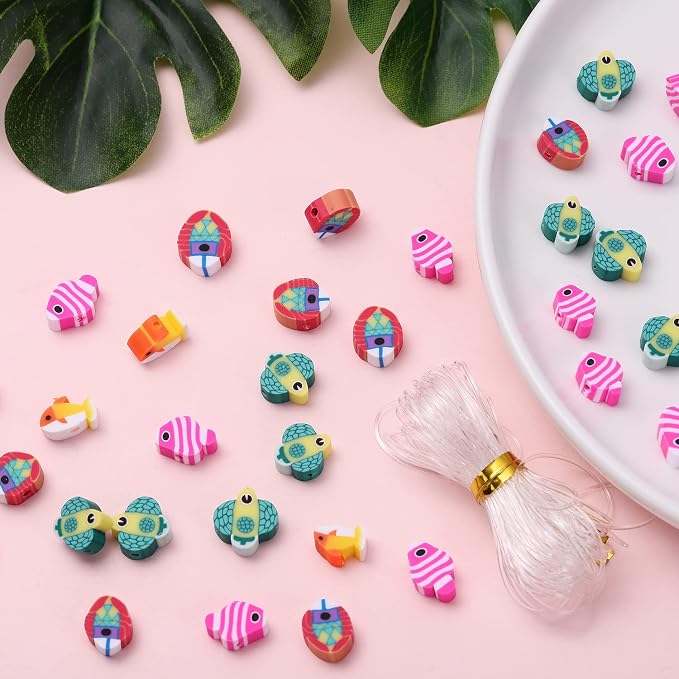 100pcs Mixed Tropical Fish Polymer Clay Spacer Beads - Image 2