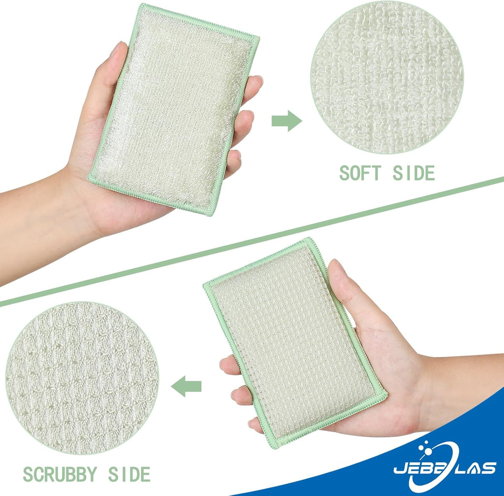JEBBLAS Bamboo Natural Kitchen Sponges Dish Sponge Cleaning Sponge Heavy Duty Scrub Sponge for Cleaning Kitchen and Household Green (8 Pack)