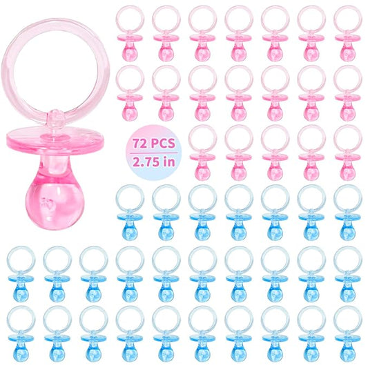 72 Pcs Baby Shower Pacifiers, 2.75’’ Plastic Pacifiers for Baby Shower Game, Baby Shower Decoration DIY, Gender Reveal Party Table Scatter/Baby Shower Party Favors, Pink & Blue