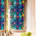 Purple Blue Pink Flower Leaf Stained Glass Window Films Decorative Double-Side by Unknown
