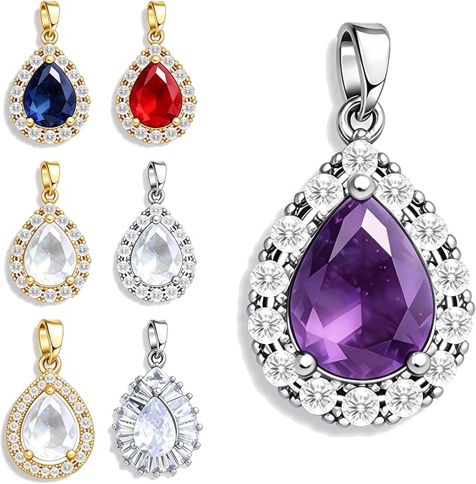 7Pcs Exquisite CZ Charms for Jewelry Making, Cubic Zirconia Gemstone, Prong by stino