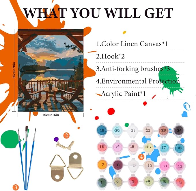 Sunset Paint by Numbers Kit for Adults Beginner, Mountain Lake Landscape Adult - Image 4