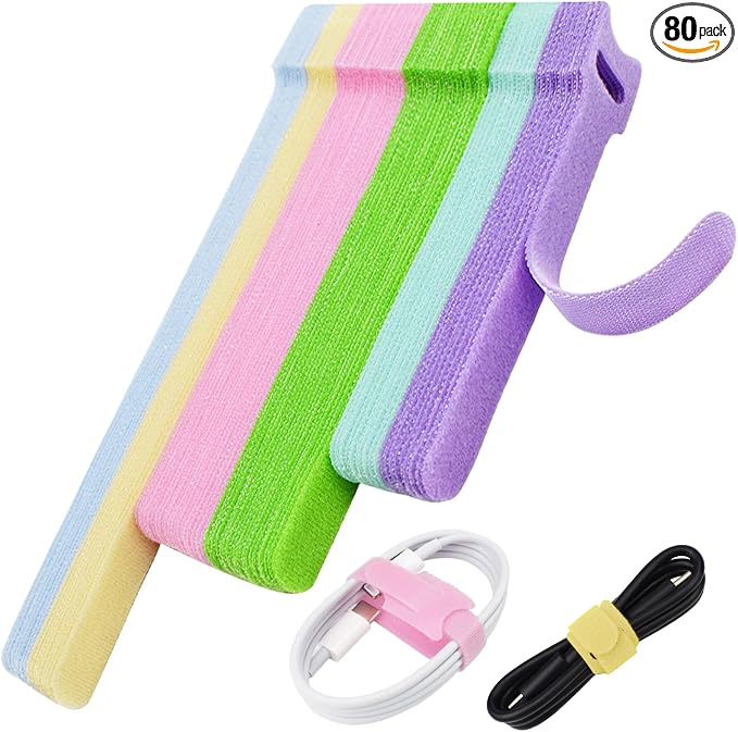 80pcs Cable Ties Reusable Macaron-inspired Color Wire Ties Cable Management by NAYZWOK