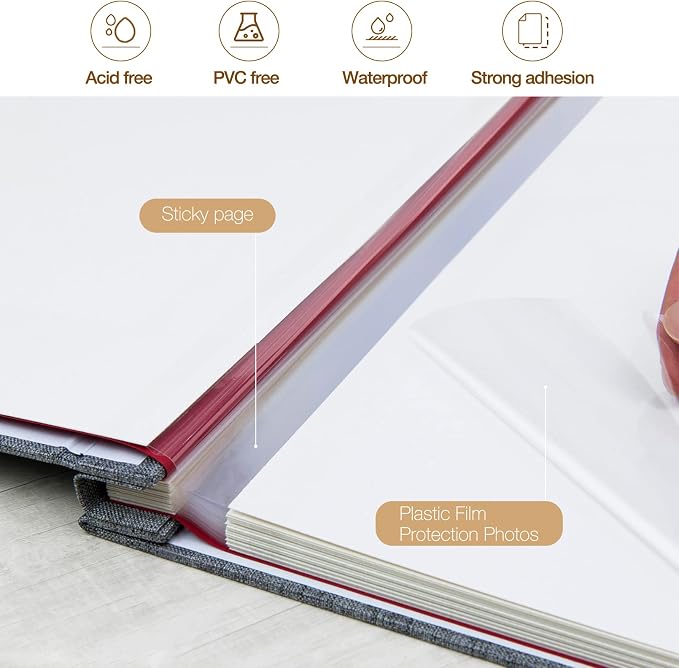 potricher Large Photo Album Self Adhesive 3x5 4x6 5x7 8x10 10x12 Pictures Linen - Image 4